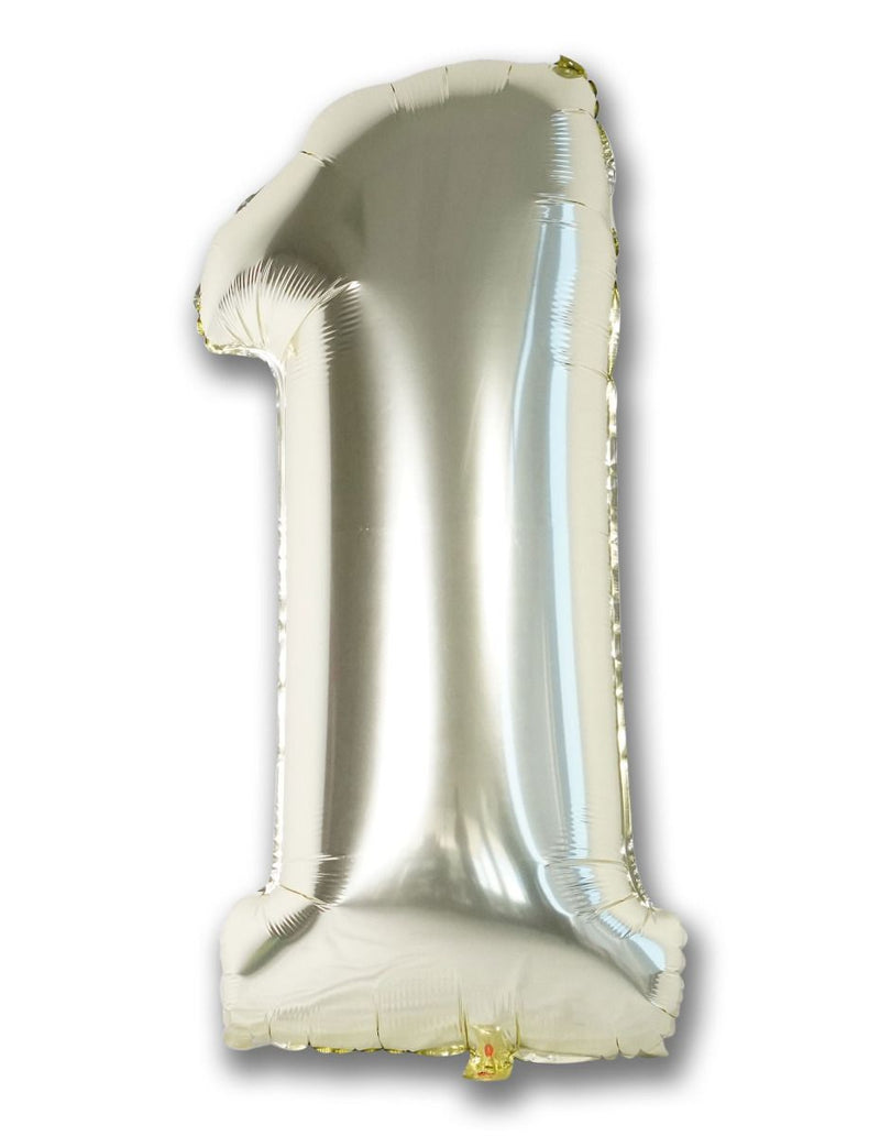 Foil Balloon Number White Gold "1"