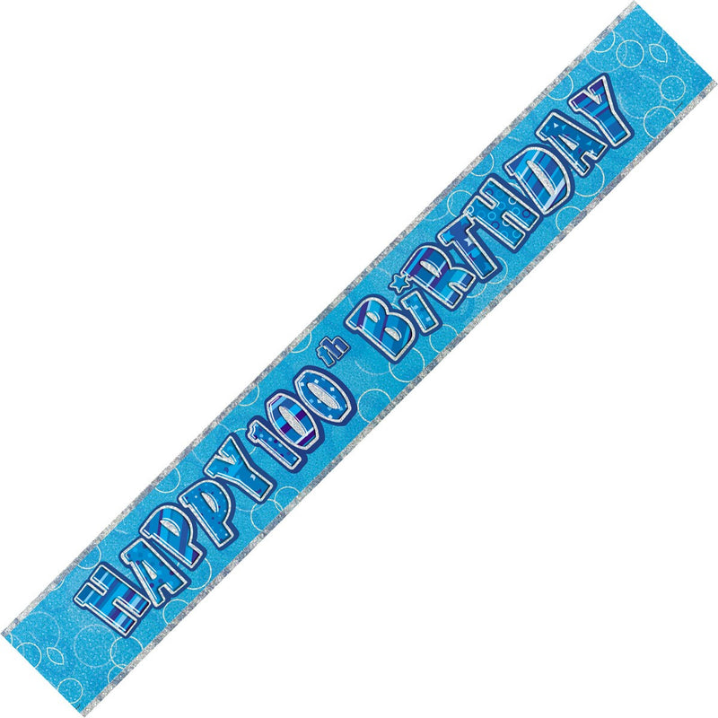 Banner Happy 100th Birthday - Blue & Silver