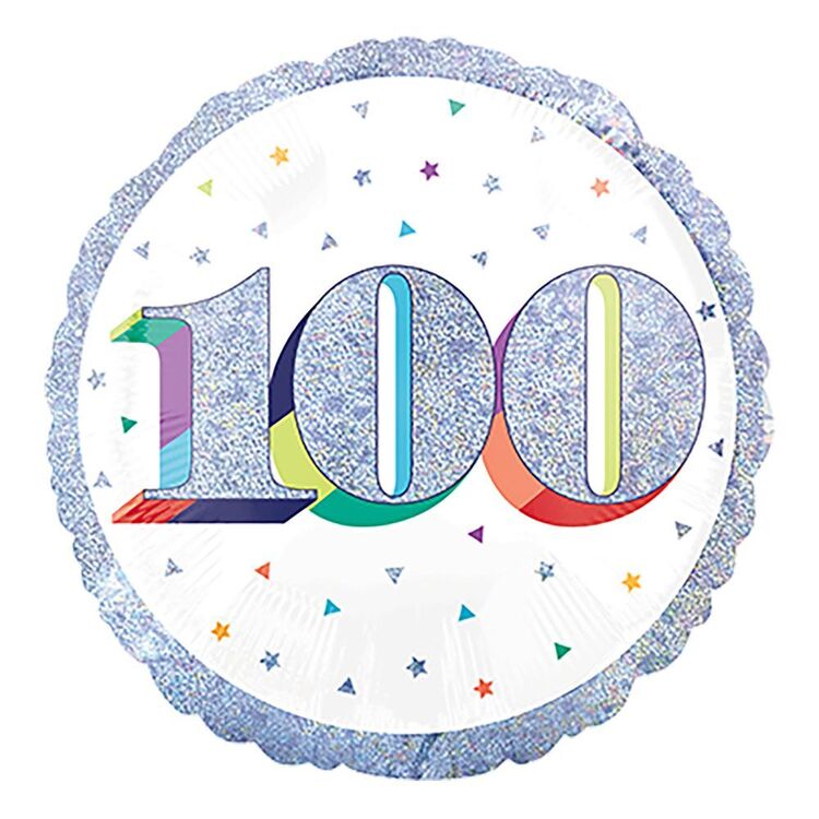 Foil Balloon 100th Birthday - Prismatic Silver