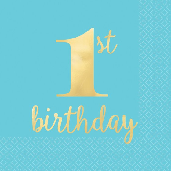 Blue & Gold 1st Birthday Napkins