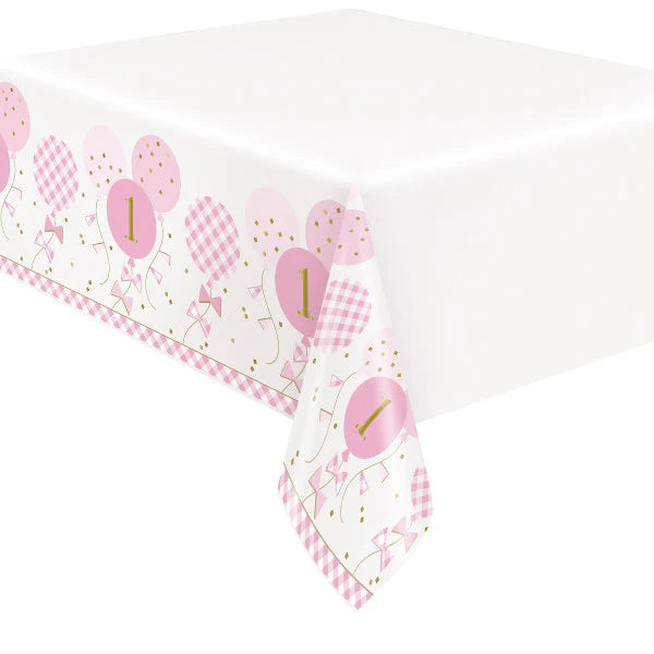 1st Birthday Table Cover Pink, White and Gold
