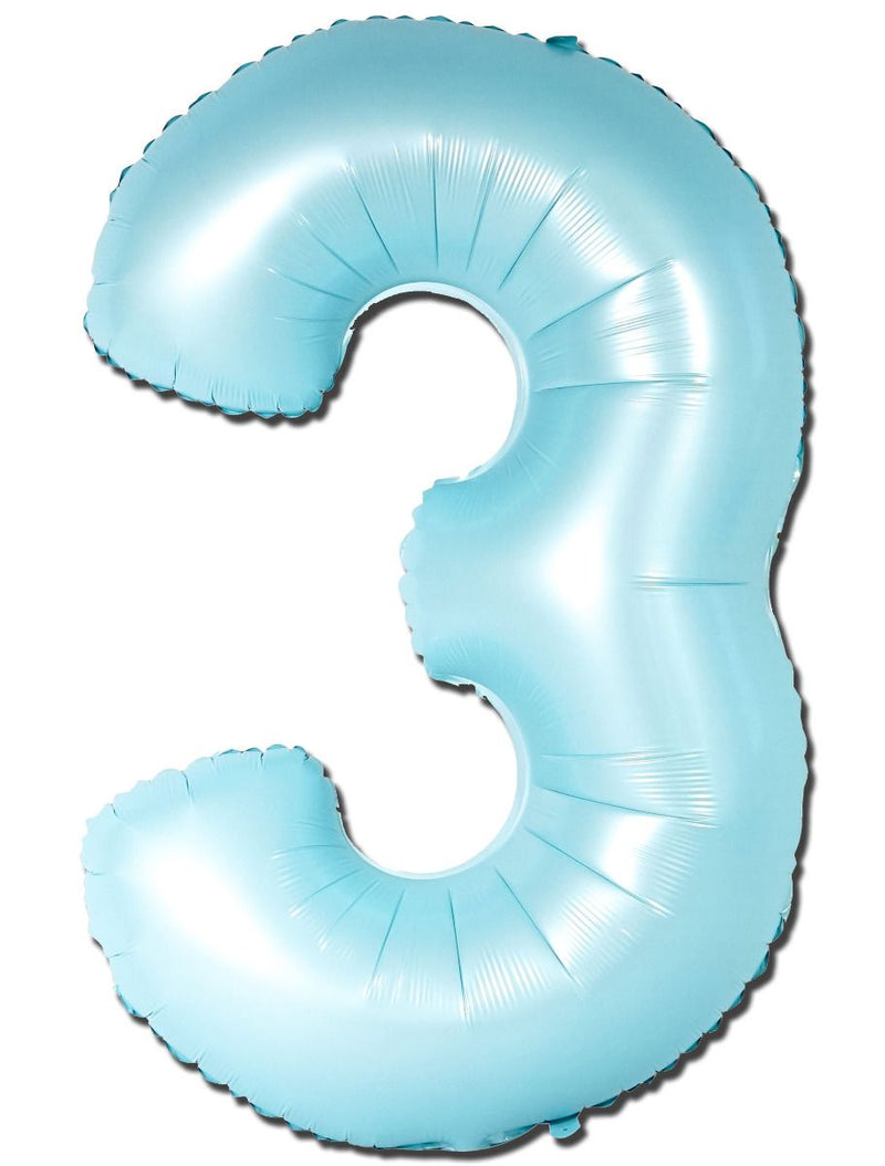 Foil Balloon Number Matte Light Blue "3"