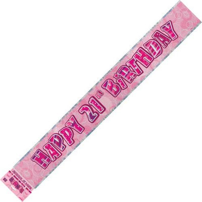 Banner Happy 21st Birthday - Pink & Silver image 0