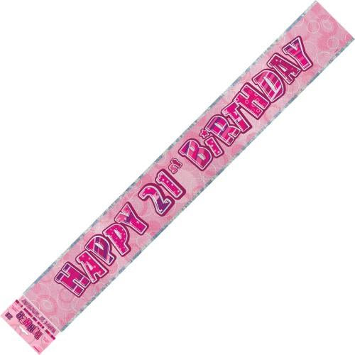 Banner Happy 21st Birthday - Pink & Silver image 0