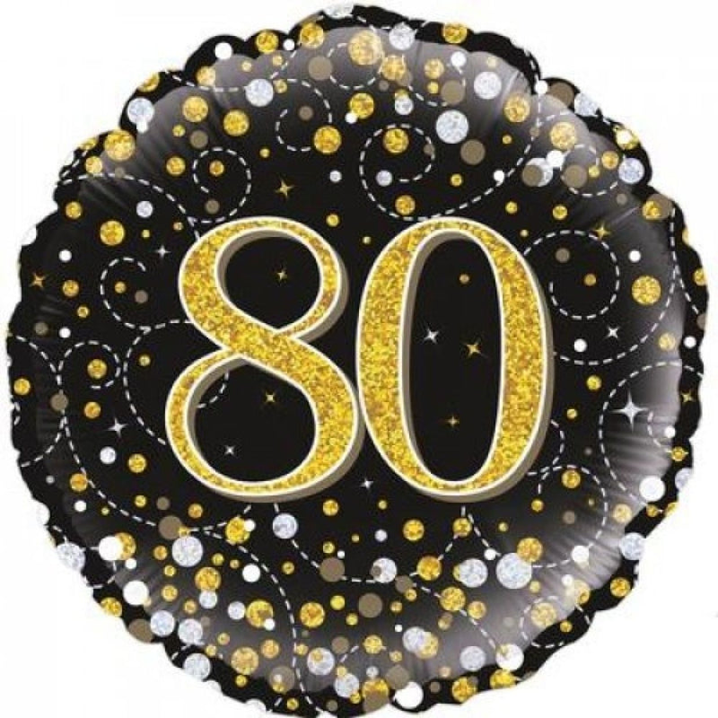 Foil Balloon 80th - Sparkling Fizz Black and Gold image 1