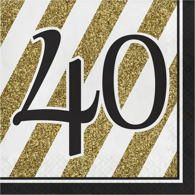 Black and Gold 40th Birthday Napkins