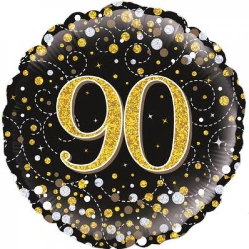 Foil Balloon 18" - 90th Sparkling Fizz Black and Gold image 1