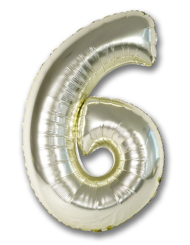 Foil Balloon Number White Gold "6"