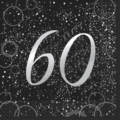 60th Birthday Napkins - Silver Glitz