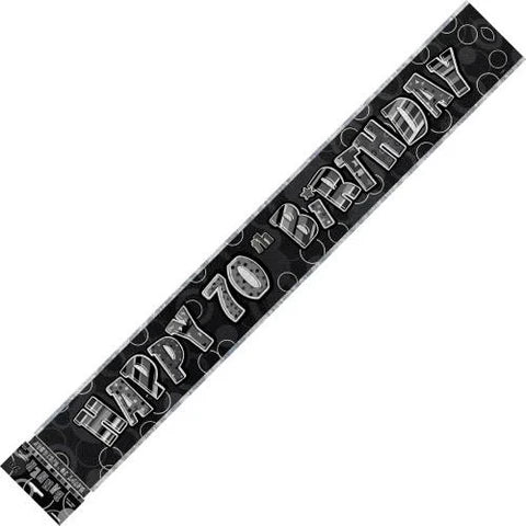 Banner Happy 70th Birthday - Black & Silver