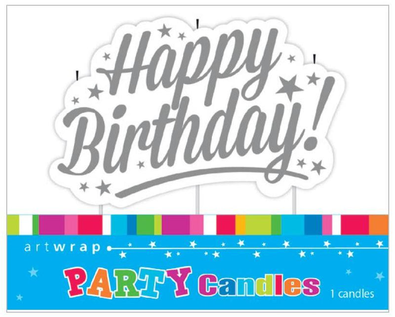 Happy Birthday Candle Silver Stars image 0