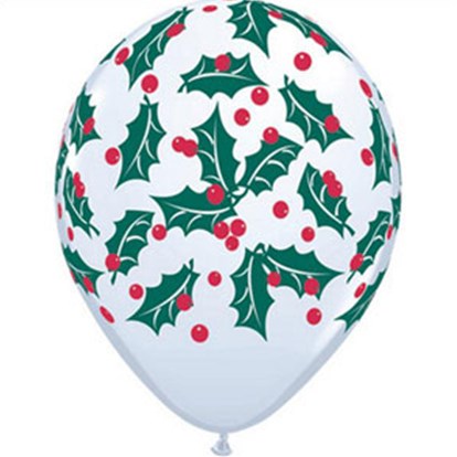Uninflated - Christmas Balloon - White Holly image 0