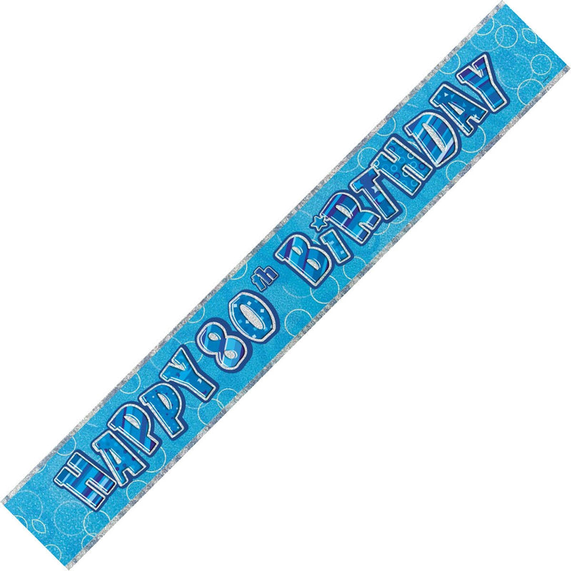 Happy 80th Birthday Banner - Blue and Silver