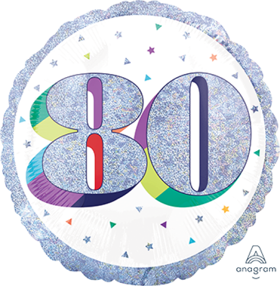 Foil Balloon 80th - Prismatic Silver