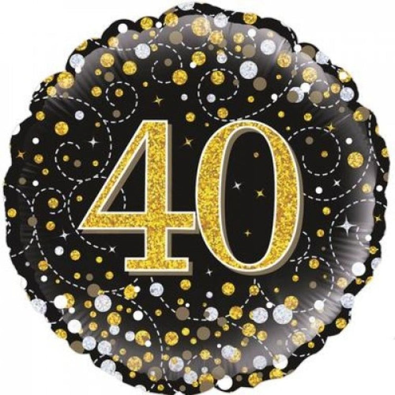 Foil Balloon 18"Happy Birthday 40th Gold Sparkling image 0