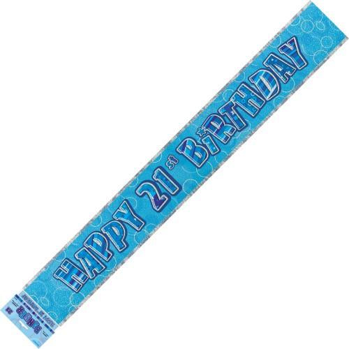 Banner Happy 21st Birthday - Blue & Silver image 0