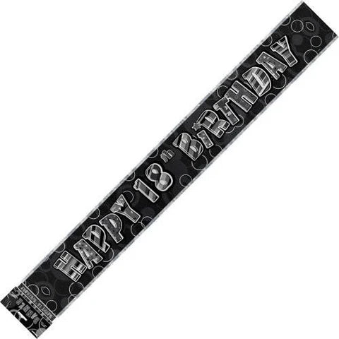 Banner Happy 18th Birthday - Black & Silver