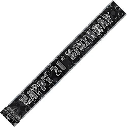 Banner Happy 21st Birthday - Black & Silver
