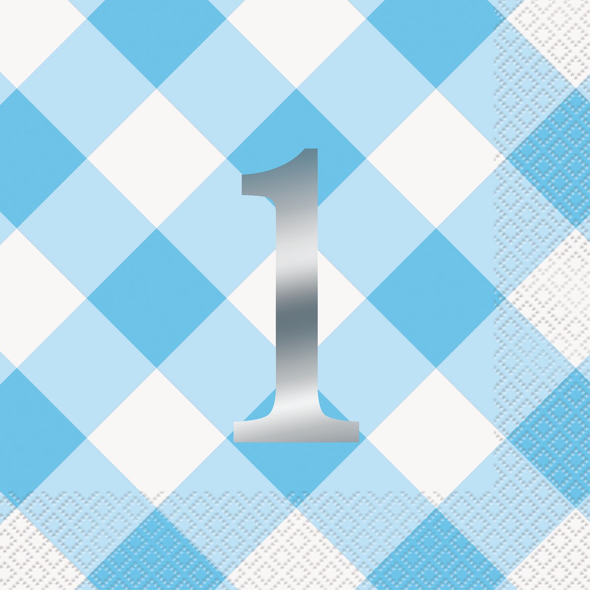 Blue Gingham 1st Birthday Napkins 16pk