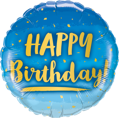 Foil Balloon 18" Happy Birthday - Blue & Gold image 0