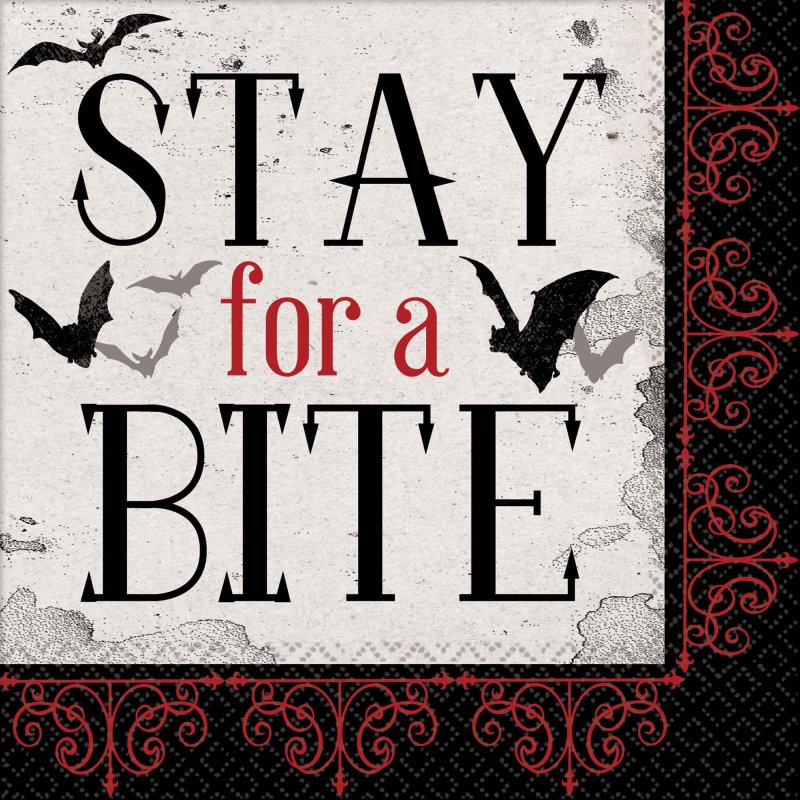 "Stay for a bite!" Dark Manor Cocktail Beverage Napkins 16pk image 0