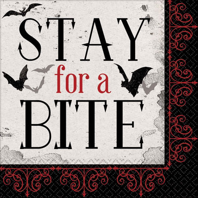 "Stay for a bite!" Dark Manor Cocktail Beverage Napkins 16pk image 0