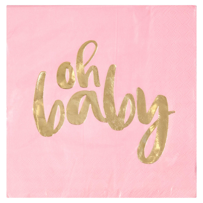 Oh Baby Napkins Pink & Gold 16pk image 0