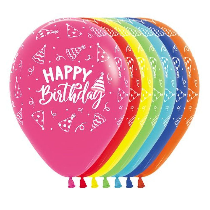 Happy Birthday Hat Party Balloons - 12pk