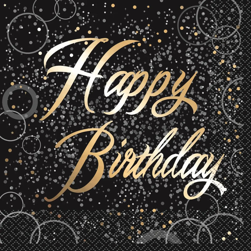 Happy Birthday Napkins Gold Glitz 16pk