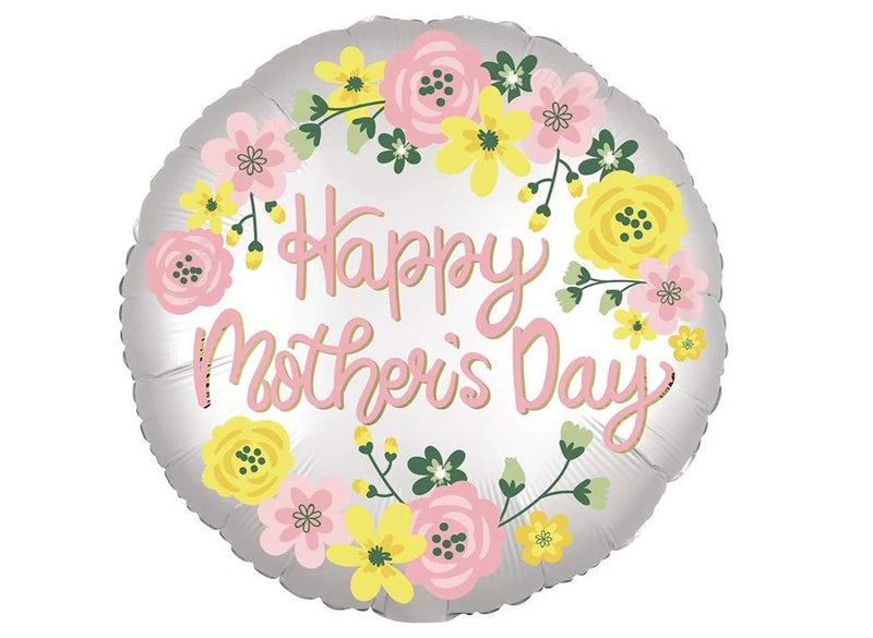 Balloon Foil 18" Happy Mothers Day Silver Floral