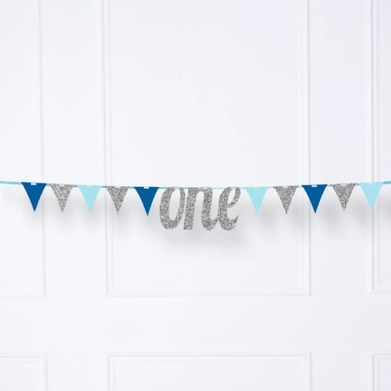 1st Birthday Bunting Banner - Blue/Silver