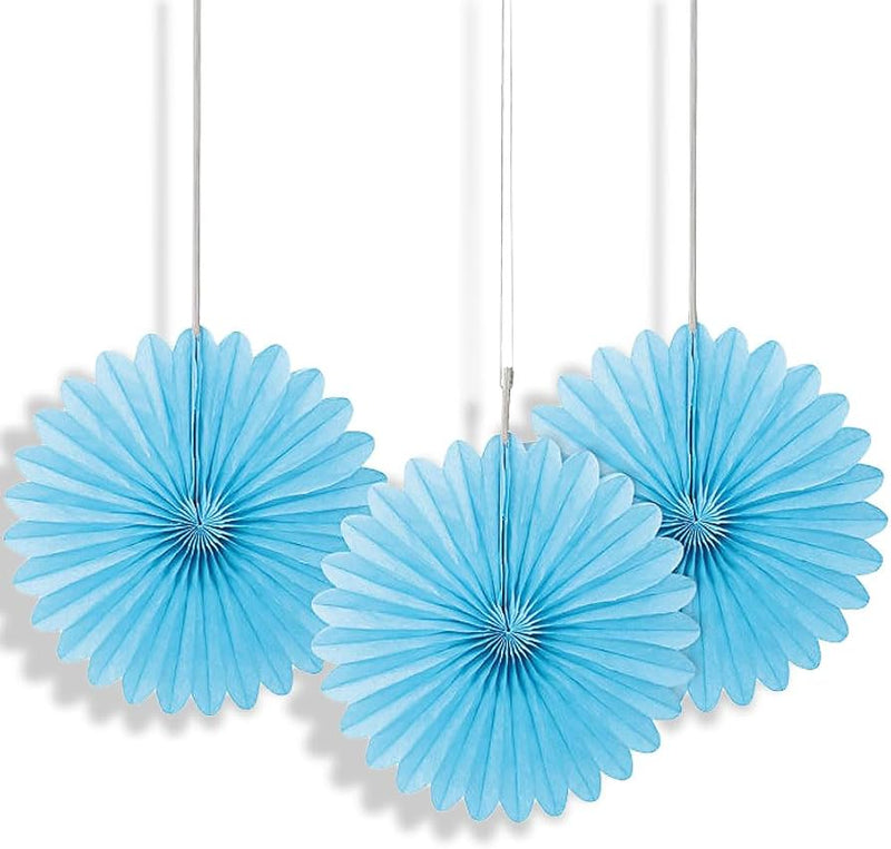 Tissue Paper Fans Pale Blue - 3 mini fans