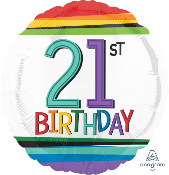 Foil Balloon 18" 21st Rainbow