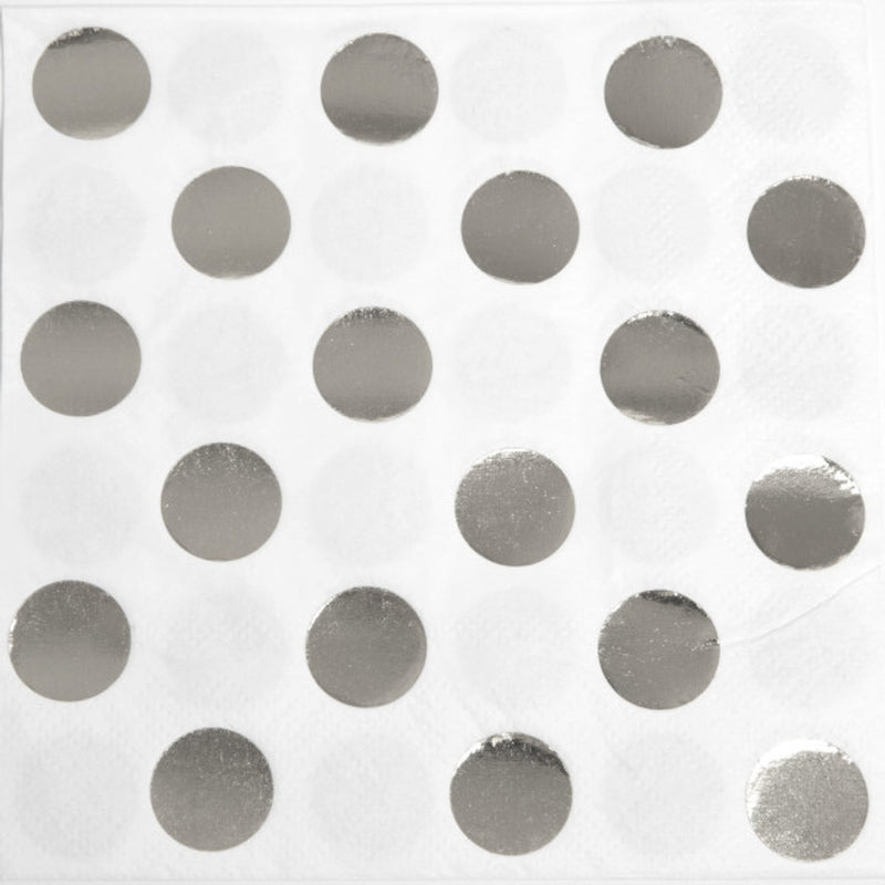 Beverage Napkins 16pk - Silver Dots