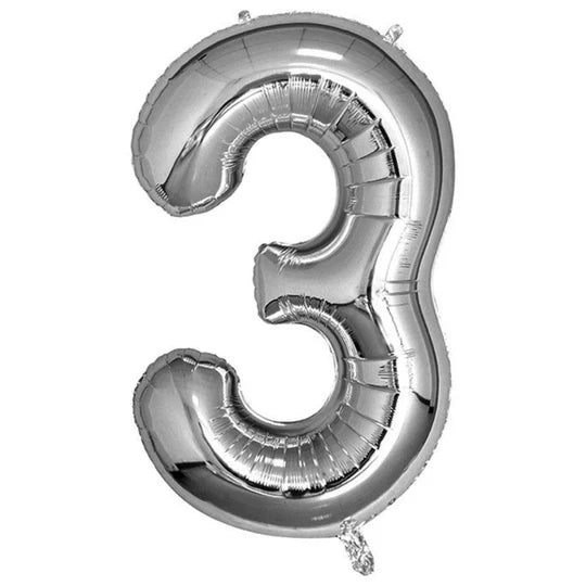 Foil Balloon Number Silver "3"
