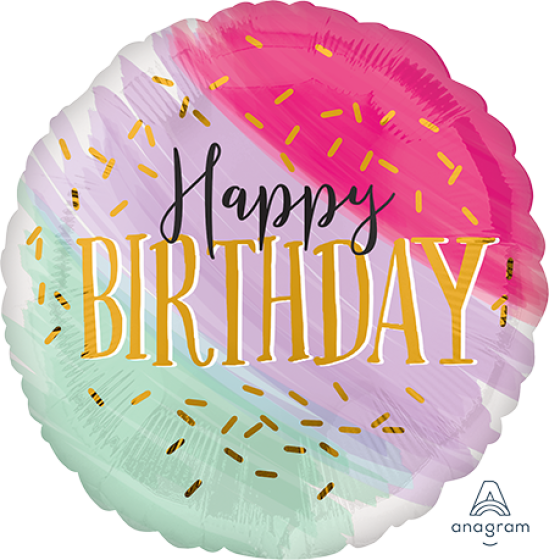 Foil Balloon 18" Happy Birthday - Watercolour