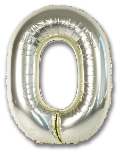 Foil Balloon Number White Gold "0"