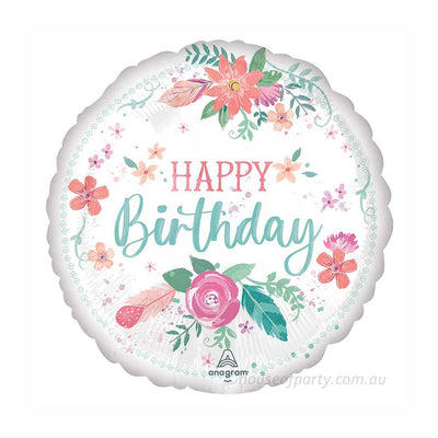 Foil Balloon 18" Happy Birthday - Floral Balloon image 0