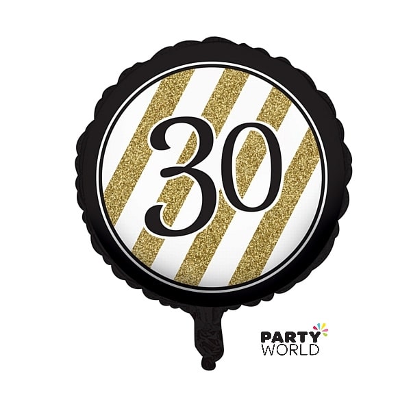 Black & Gold Stripes 30th Birthday Foil Balloon 45cm