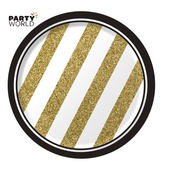 Black and White Stripe Side 7in Plates (8)