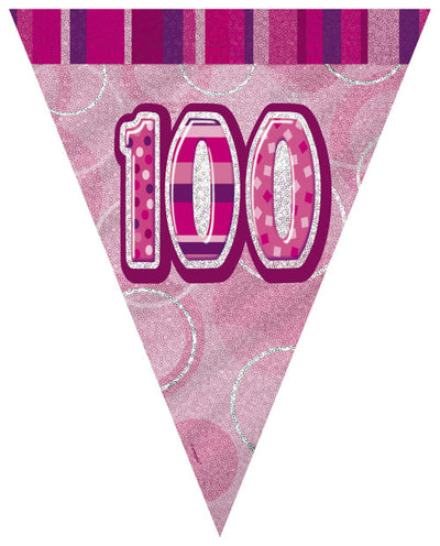Glitz Birthday 100th Bunting Pink/Silver