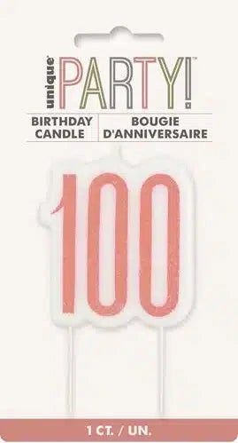 100th Birthday Cake Candle - Rose Gold