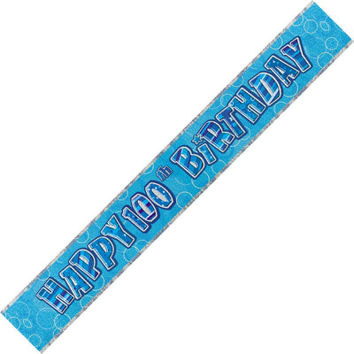 Banner Happy 100th Birthday - Blue &amp; Silver