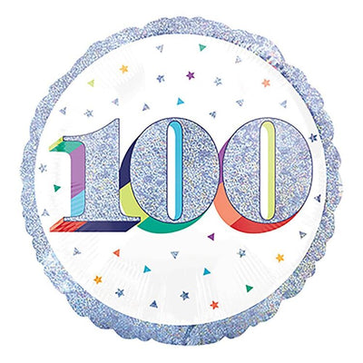 Foil Balloon 100th Birthday - Prismatic Silver