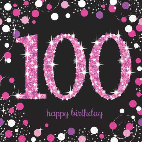 Napkins 100th Birthday 16pk - Pink Celebration