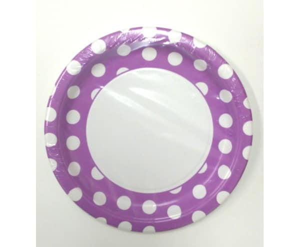 Polka Dot Paper Plates 9in - Pretty Purple (8)
