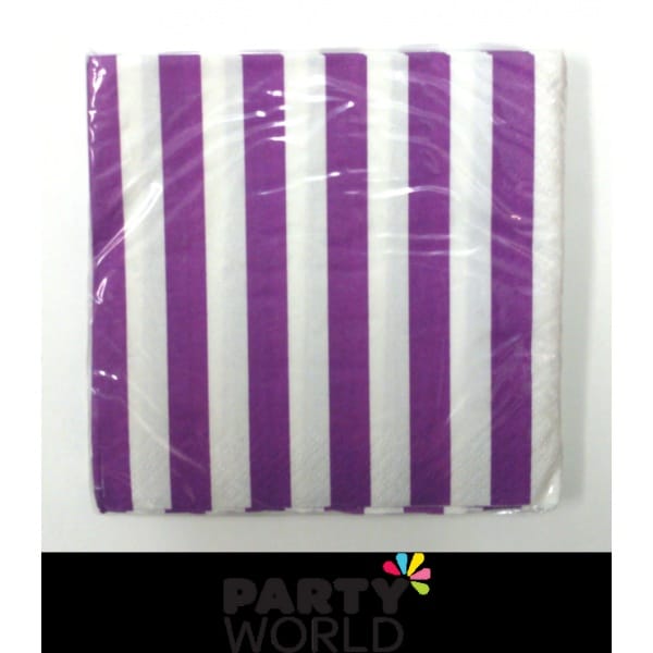 Stripe Beverage Napkins - Pretty Purple (16)