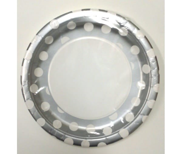 Polka Dot Paper Plates 9in - Silver (8)