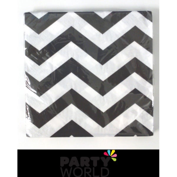 Chevron Beverage Napkins - Silver (16)