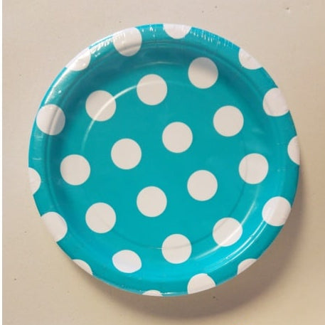 Polka Dot Paper Plates 17cm - Caribbean Teal (8)